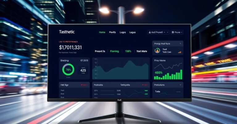 A performance dashboard displaying metrics and growth graphs, symbolizing the importance of website speed optimization with hosting for better results.