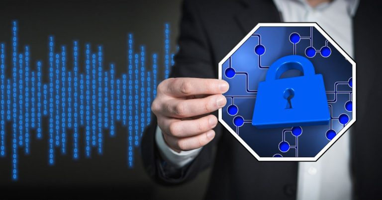 Businessman holding a digital lock symbol, ideal for promoting cheap hosting for security services business and data protection.