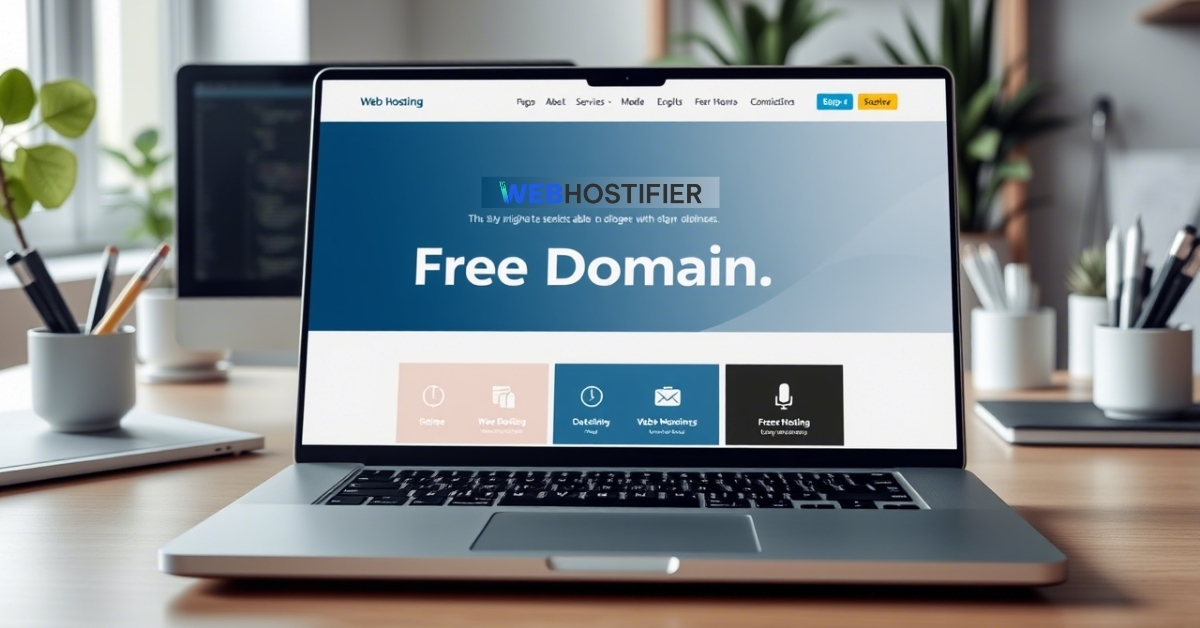 Top 2025 Web Hosting Picks With Free Domain! showcased on a laptop screen, displaying a modern web hosting website.
