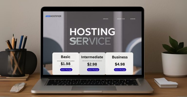 Cheapest website hosting packages displayed on Webhostifier's website with Basic, Intermediate, and Business plans.